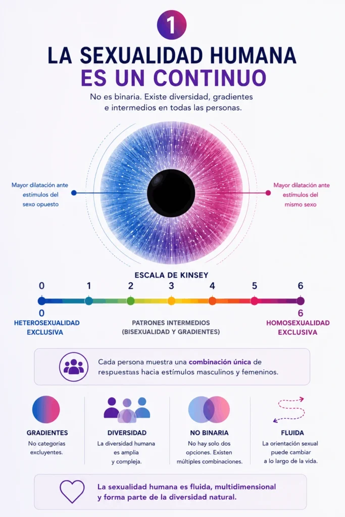 Representación de la orientación sexual como un continuo con categorías intermedias entre heterosexualidad y homosexualidad.
