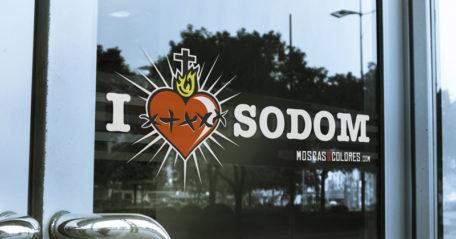 I love Sodom drawing glued to the glass of a metal doors, against homophobic bible.