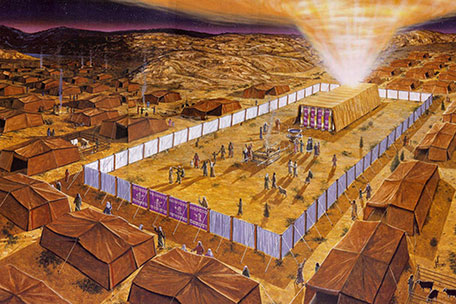 Recreation of the tabernacle surrounded by the huts of the Levites, surrounded in turn by the rest of the tribes of Israel. Basically they lived in the presence and around God