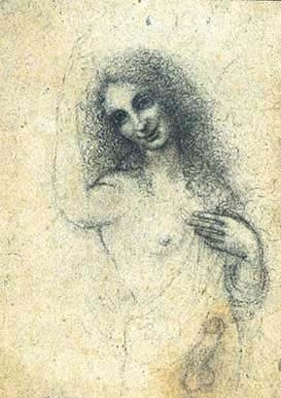 Salaïste puede proceder de Salai, dibujado al carboncillo con el titulado “El ángel encarnado”. Fotografía del dibujo en el que se ve a un hombre con el pene erecto.