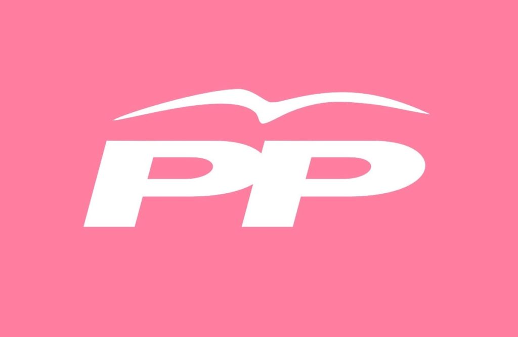 Logotipo del lobby gay del Partido Popular, color blanco sobre fondo rosa.